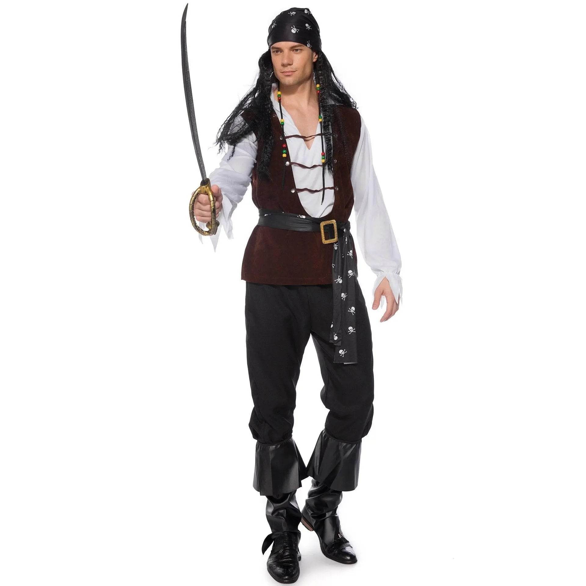 Male Pirate Outfit Vintage Cosplay Costume Carnival Halloween For Mens - Azufun