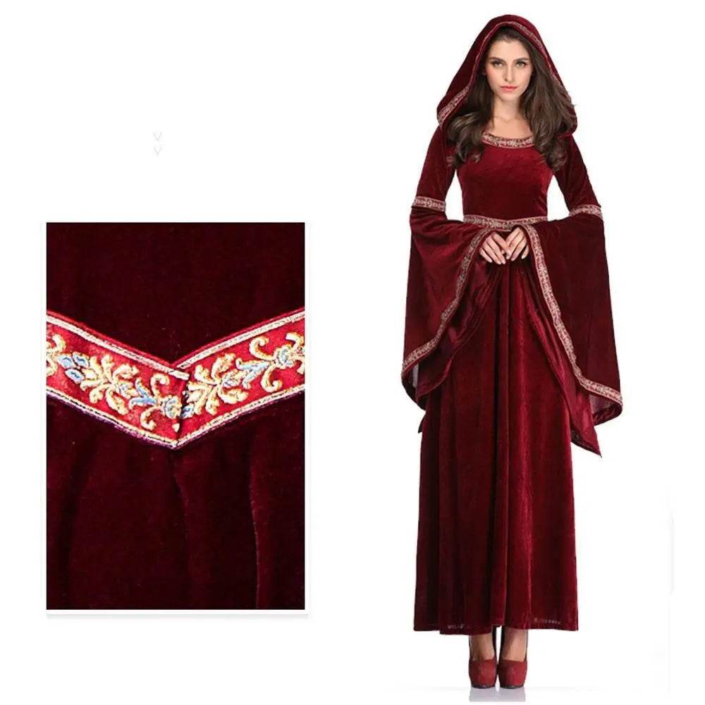 Medieval Halloween costume Victorian dress Renaissance burgundy dress - Azufun