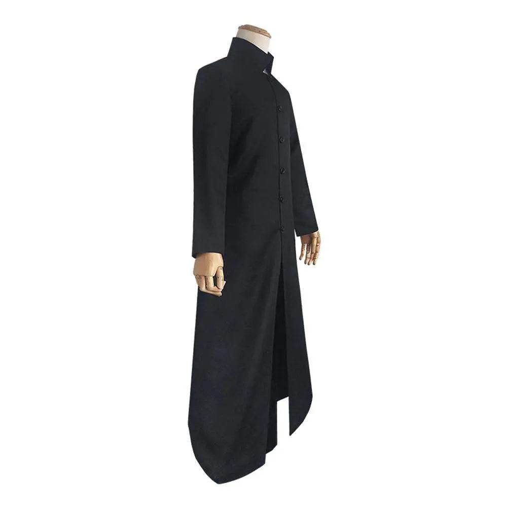 Movie The Matrix Cosplay Neo Costume Black Suit Cloak Pants Outfit Halloween Costumes for Men - Azufun