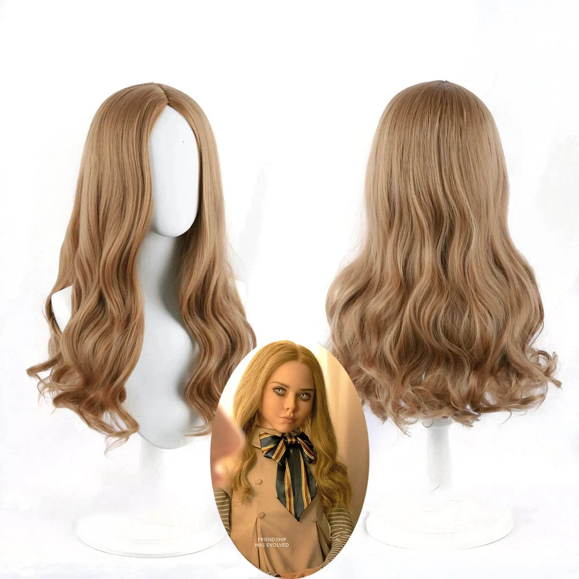 Movie m3gan doll costume wig Long Curly Cosplay Wig for Women - Azufun