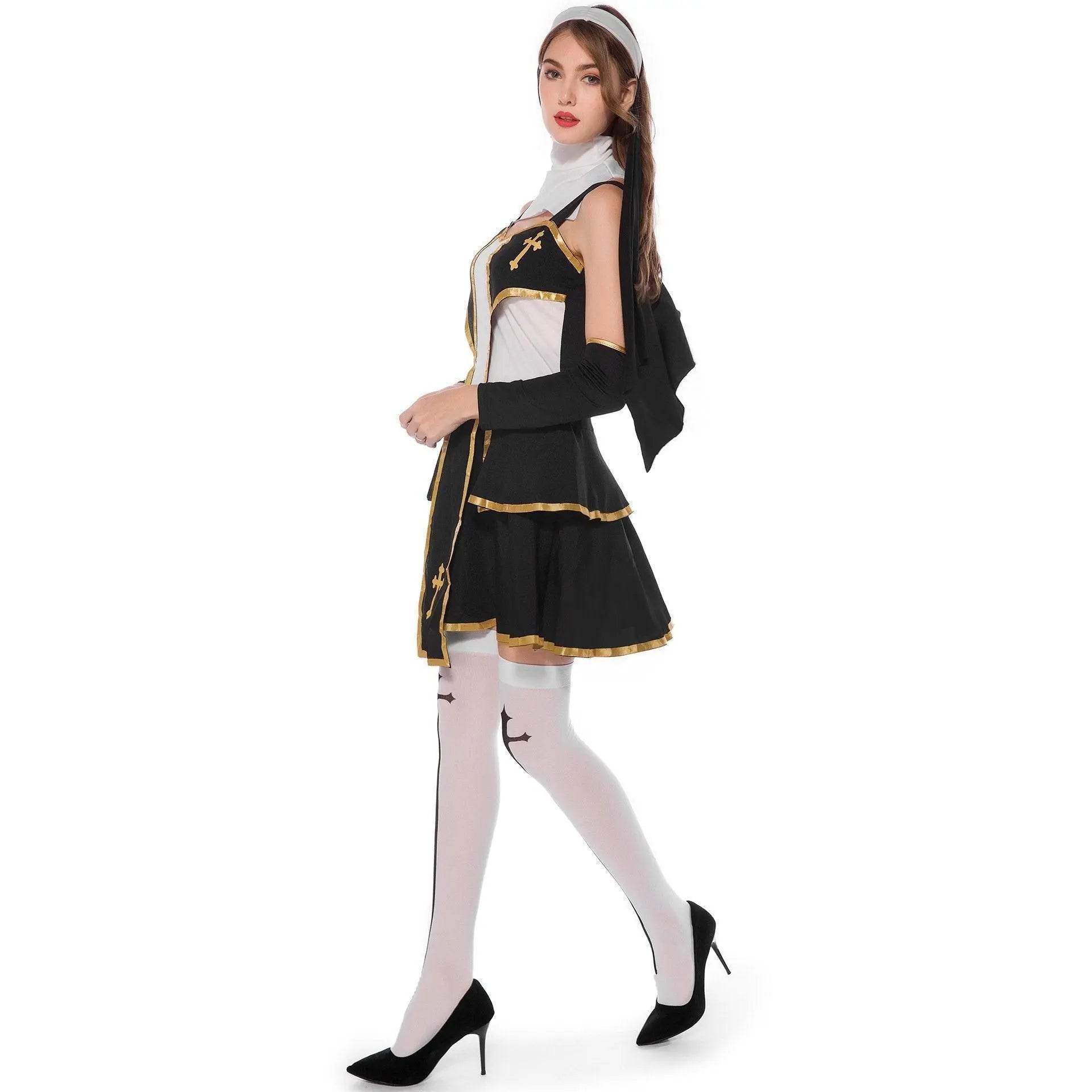 Pastor Fr Nun Couples Costume Halloween Outfits Cosplay Party Carnival - Azufun