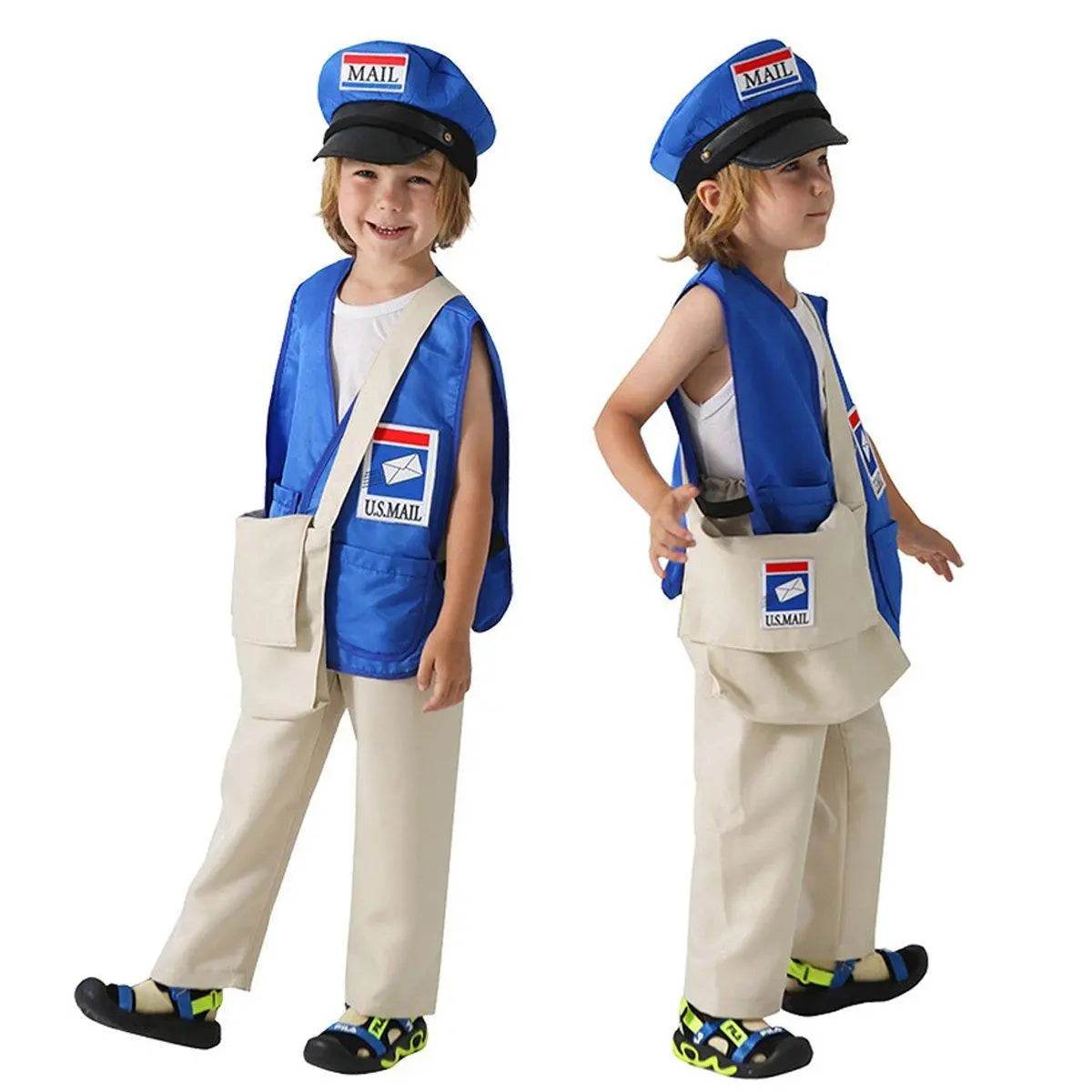 Postman Courier Uniform Kids Party Suit Cosplay Costumes Halloween - Azufun