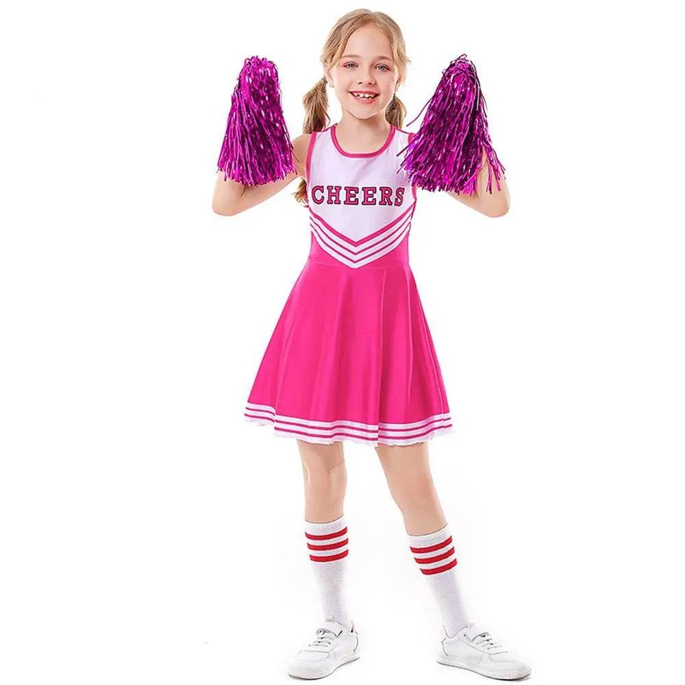 School Cheerleading Uniform Costume Cheerleader Party Dress Halloween Outfit Dress Up For Girls - Azufun