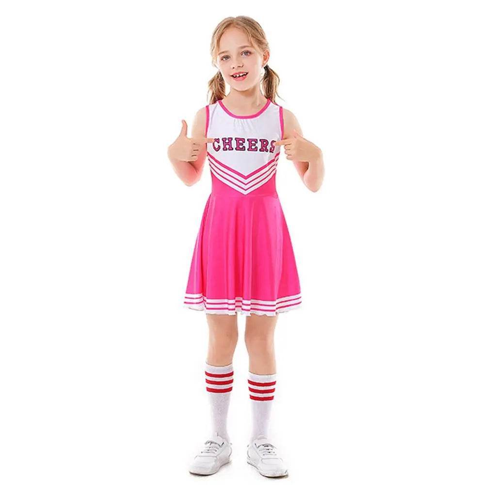 School Cheerleading Uniform Costume Cheerleader Party Dress Halloween Outfit Dress Up For Girls - Azufun