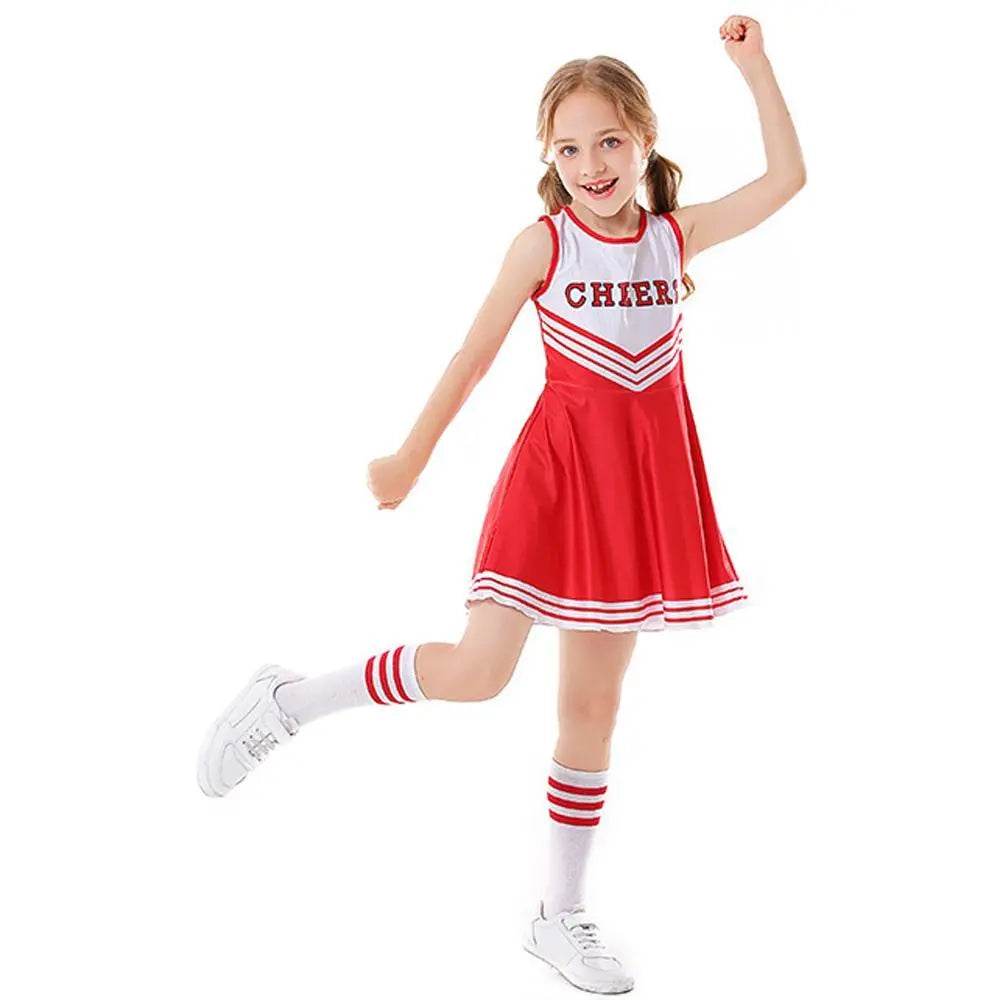 School Cheerleading Uniform Costume Cheerleader Party Dress Halloween Outfit Dress Up For Girls - Azufun