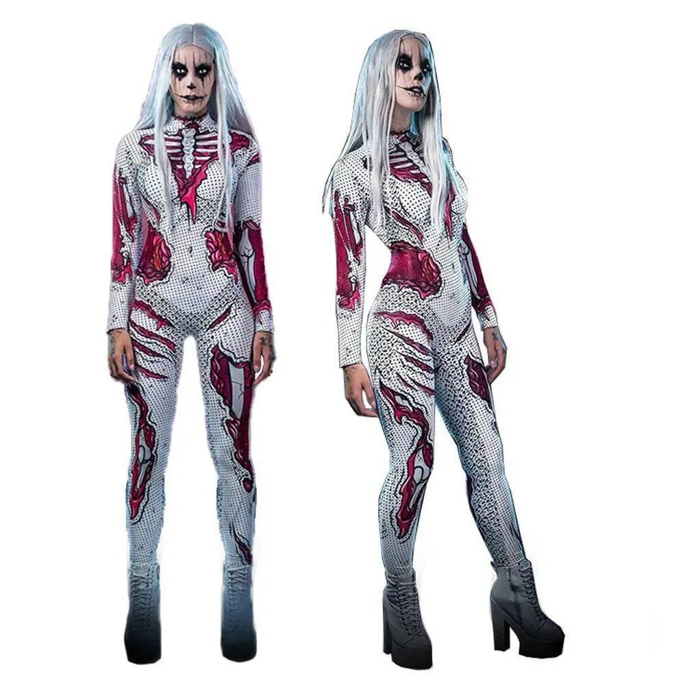Skeleton Costumes Halloween Horror Zombie Cosplay Jumpsuit for Women's Carnival Bodysuit Adult Zentai - Azufun