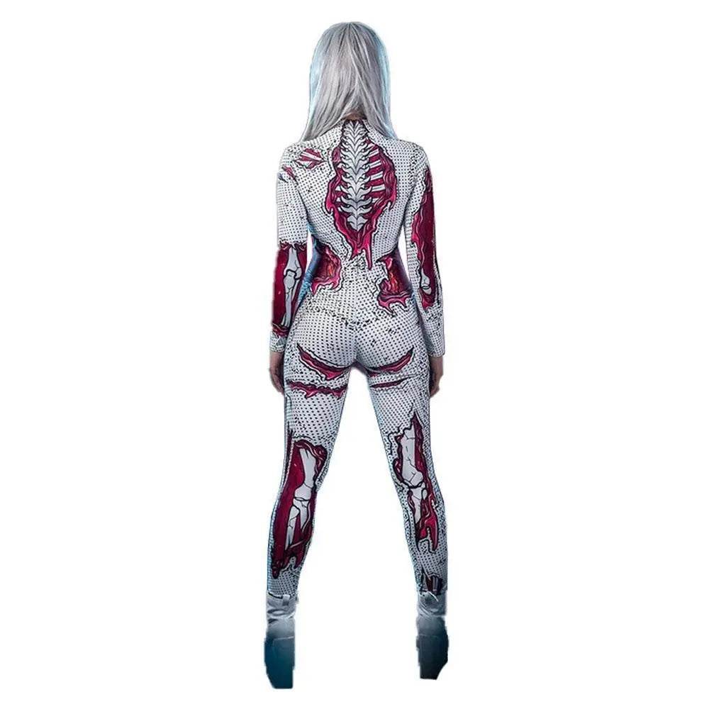 Skeleton Costumes Halloween Horror Zombie Cosplay Jumpsuit for Women's Carnival Bodysuit Adult Zentai - Azufun