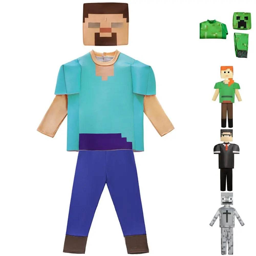 Steve Costume Minecraft Herobrine Notch Alex Cosplay Stage Game Costumes Suits For Kids - Azufun