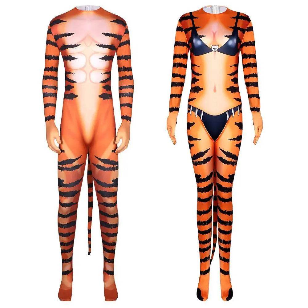 Tiger Stripes Animal Cosplay Zentai Costume Jumpsuit Bodysuit Outfits Adult - Azufun