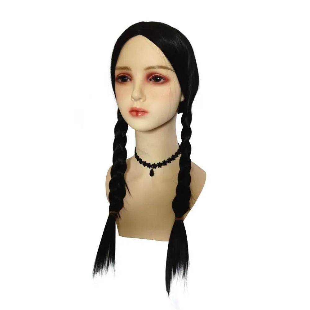 Wednesday Addams Wig The Addams Family Cosplay Black middle part braid wigs For Adult - Azufun