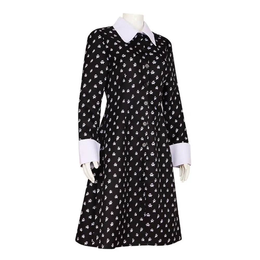 Wednesday Costume The Addams Family Cosplay Costumes Long Sleeve Printed Dress For Adult - Azufun