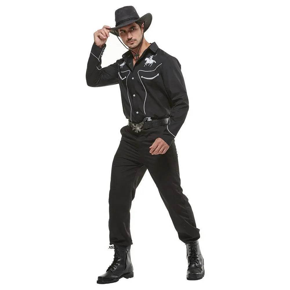 Western Cowboy Gunman Shirts Costume Cosplay Halloween Bar Party Drama wild west fancy dress For Men - Azufun