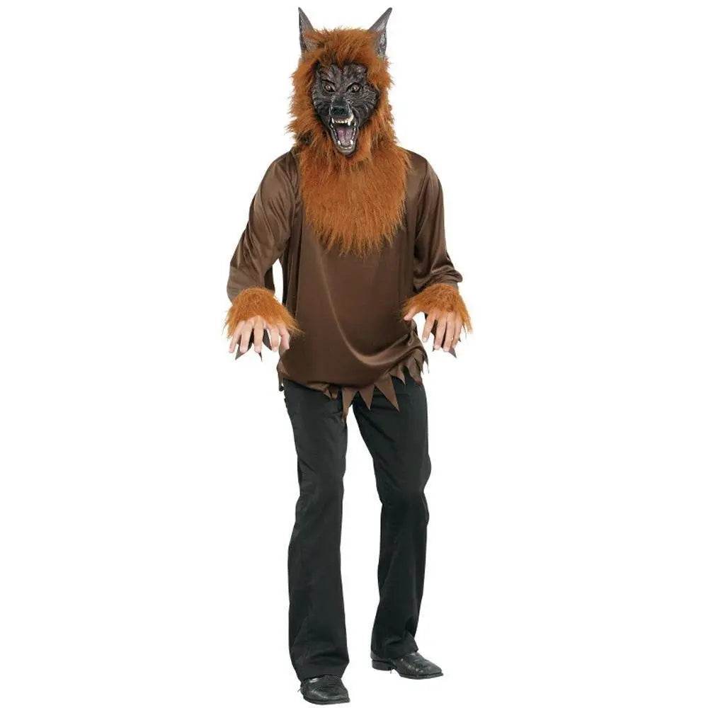 Wolf Men with mask costume suit brown werewolf Cosplay Halloween Costumes for adult - Azufun