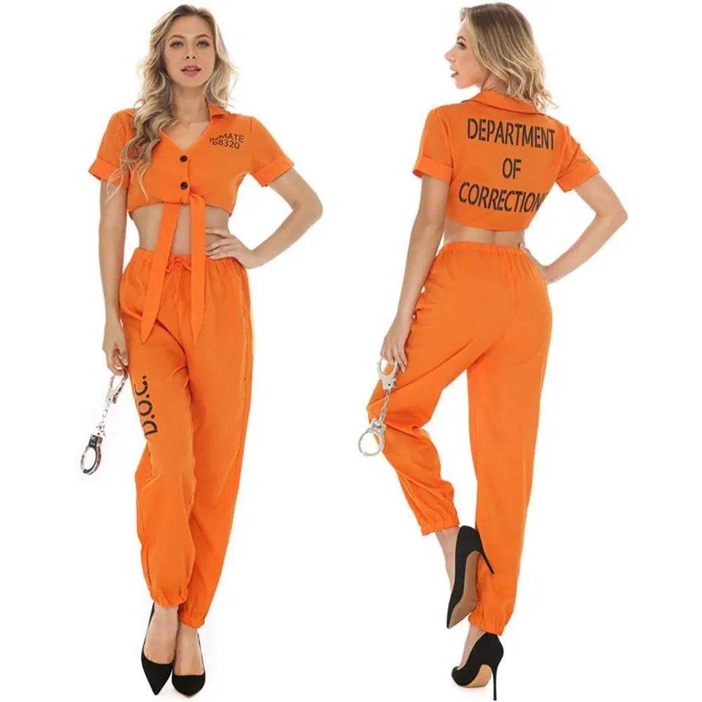 Women Prisoner Costume Halloween Cosplay Jumpsuit Female - Azufun