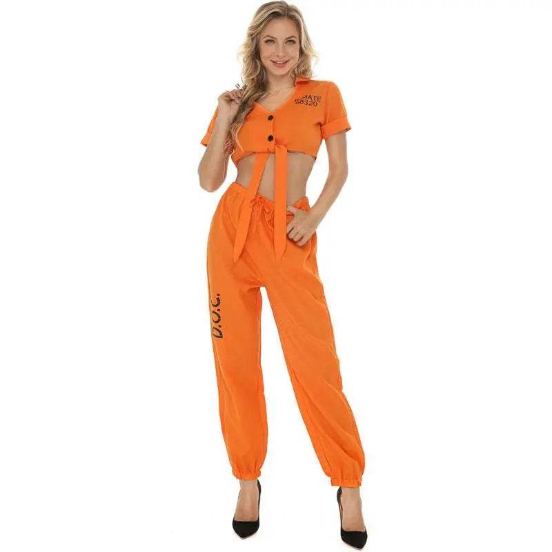 Women Prisoner Costume Halloween Cosplay Jumpsuit Female - Azufun