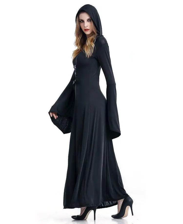 Women's Medieval Vintage Demon Hooded Witch Dress Cosplay Costume Halloween Renaissance Gothic - Azufun