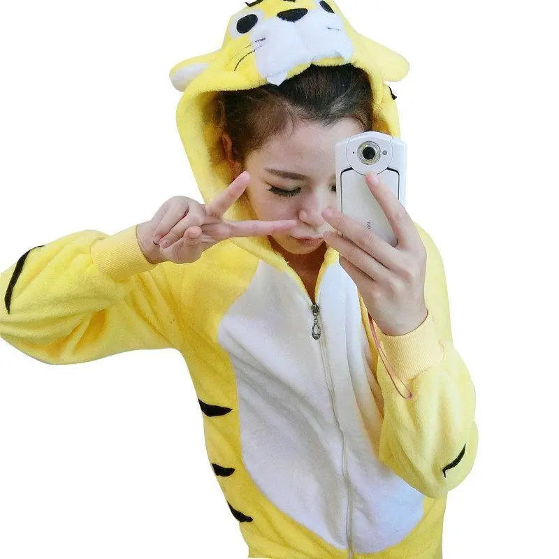 Yellow Tiger Flannel Kigurumi Cosplay Costume Animal Pajamas - Pajamasbuy