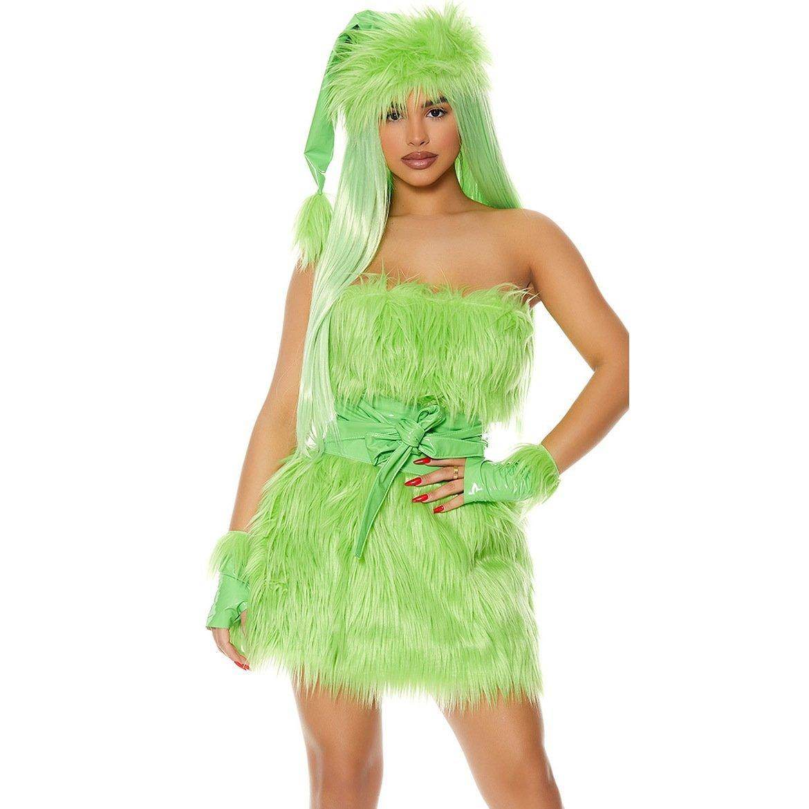 Adult The Grinch Costume Dress with Gloves for Halloween Christmas - Azufun