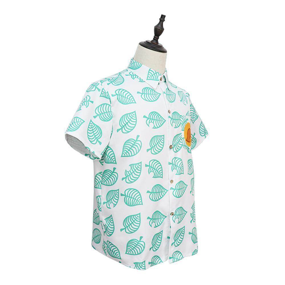 Animal Crossing Button Up Shirt Costume Cosplay Leaf Tee Shirts Top Halloween Outfit Dress Up For Adults - Azufun