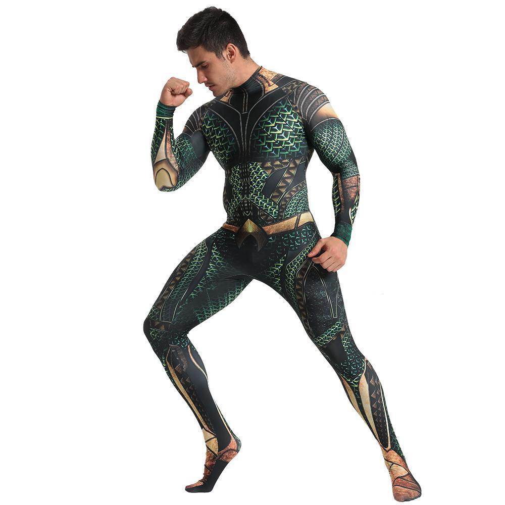 Aquaman Arthur Cosplay Zentai Jumpsuit Halloween Fancy Cosplay Costume - Azufun