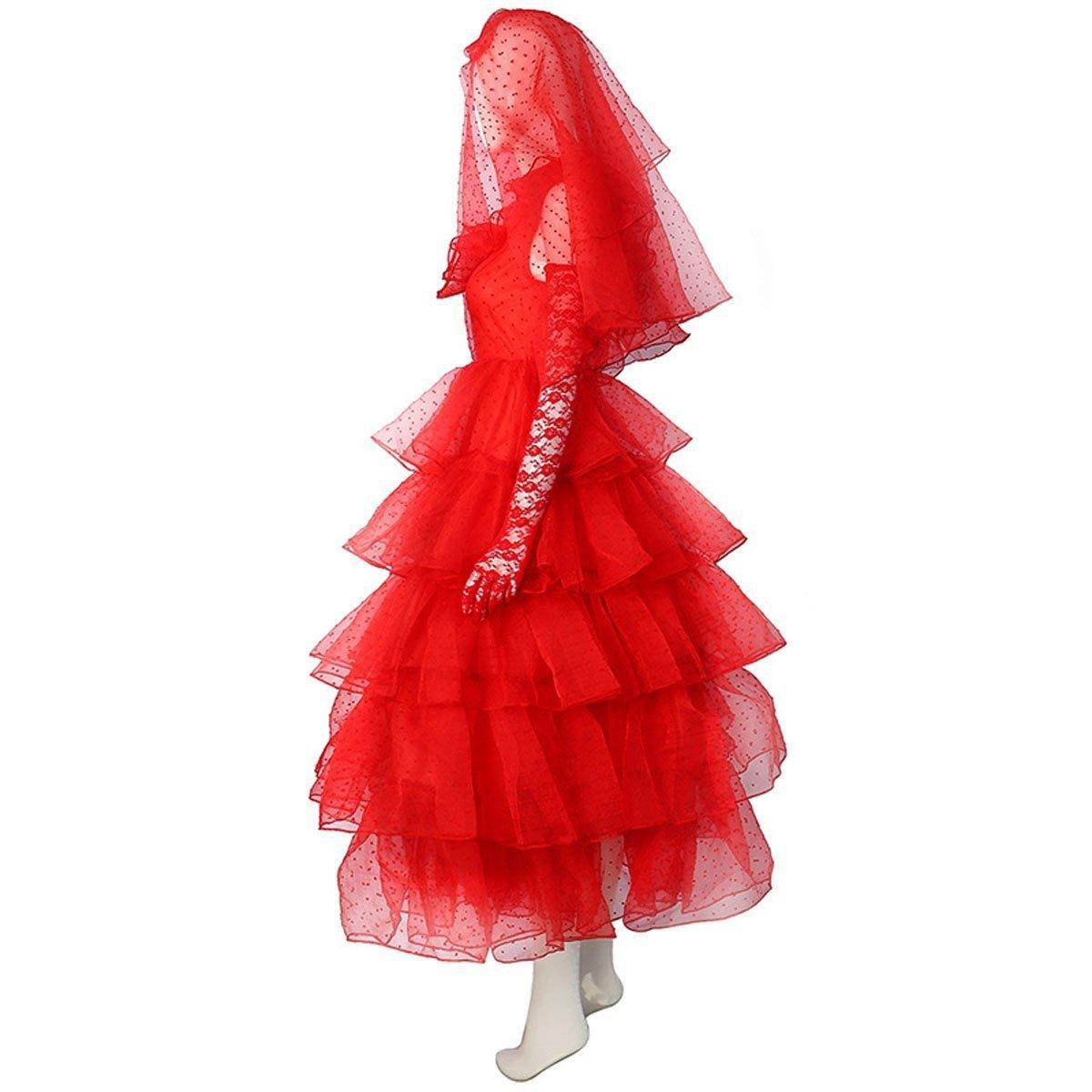 Beetlejuice Lydia Deetz Red wedding Dress Halloween Cosplay Costume For Women - Azufun