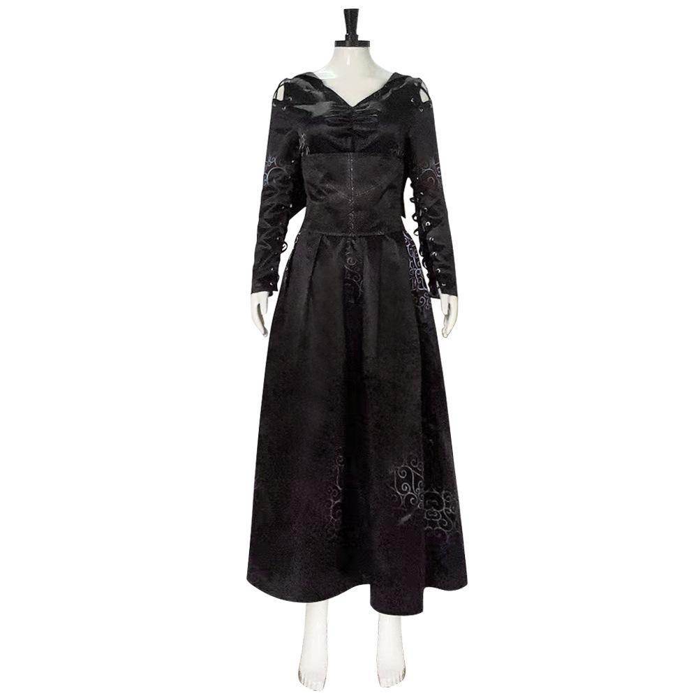 Bellatrix Lestrange Satin Dress Halloween Cosplay Costume - Azufun