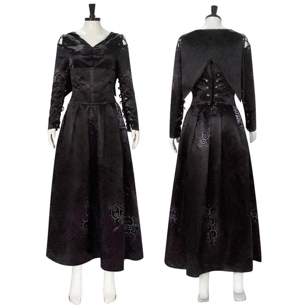 Bellatrix Lestrange Satin Dress Halloween Cosplay Costume - Azufun