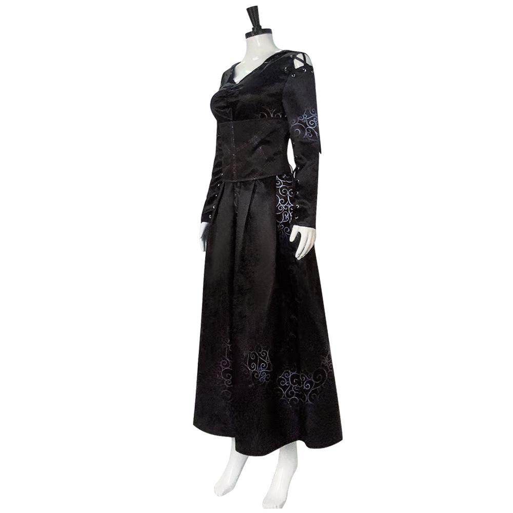 Bellatrix Lestrange Satin Dress Halloween Cosplay Costume - Azufun