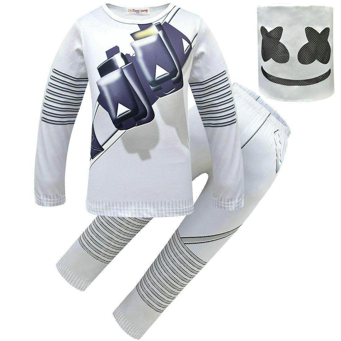 DJ Marshmello Chris Comstock Costume Top Pants Mask for Kid - Azufun