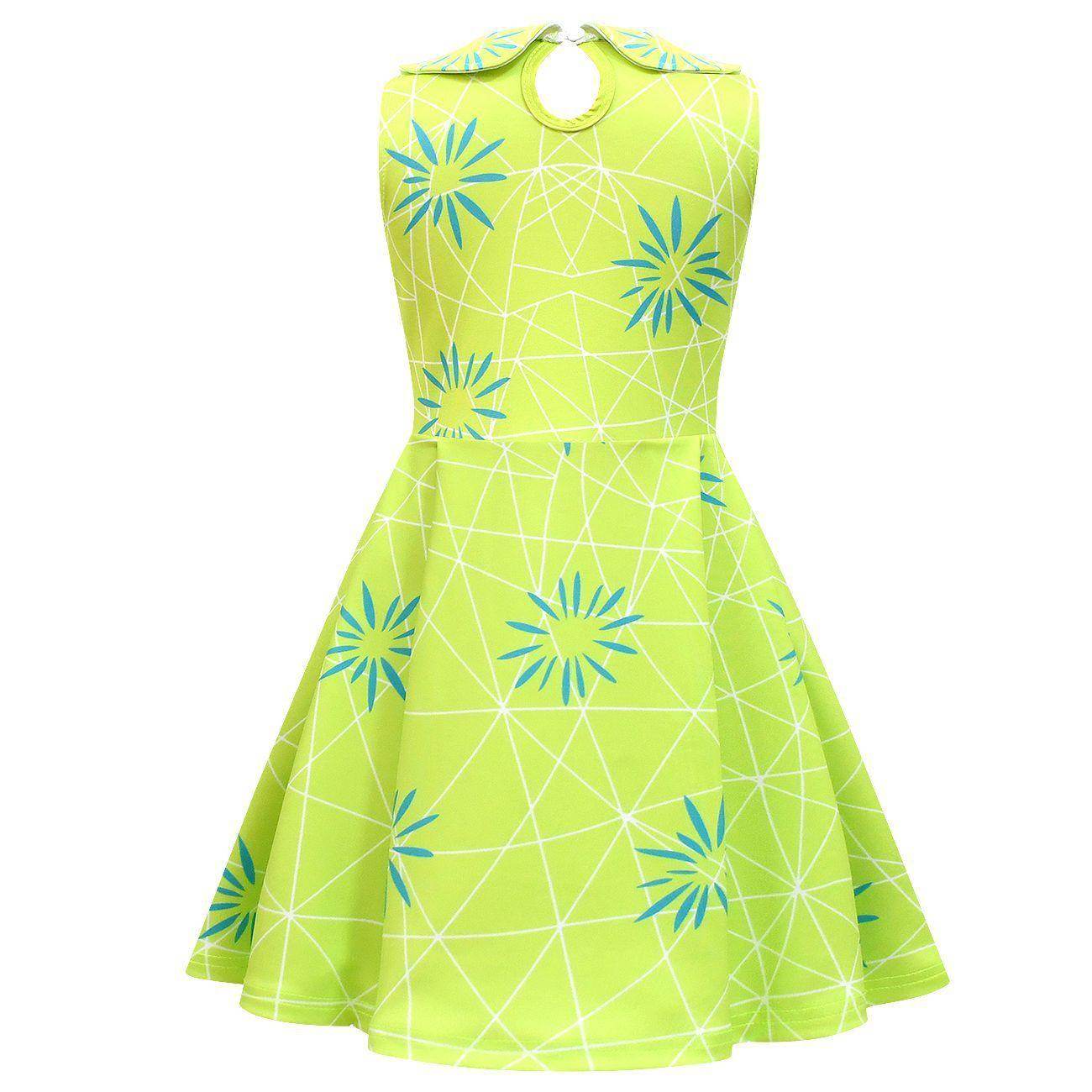 Inside Out Joy Costume Collared Dress for Girls Sleeveless Dress with Bag - Azufun