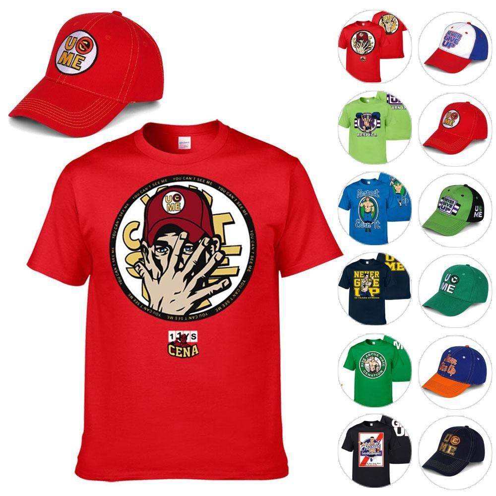 John Cena Costume Set With T-shirt Hat for Adult Kids Boys - Azufun