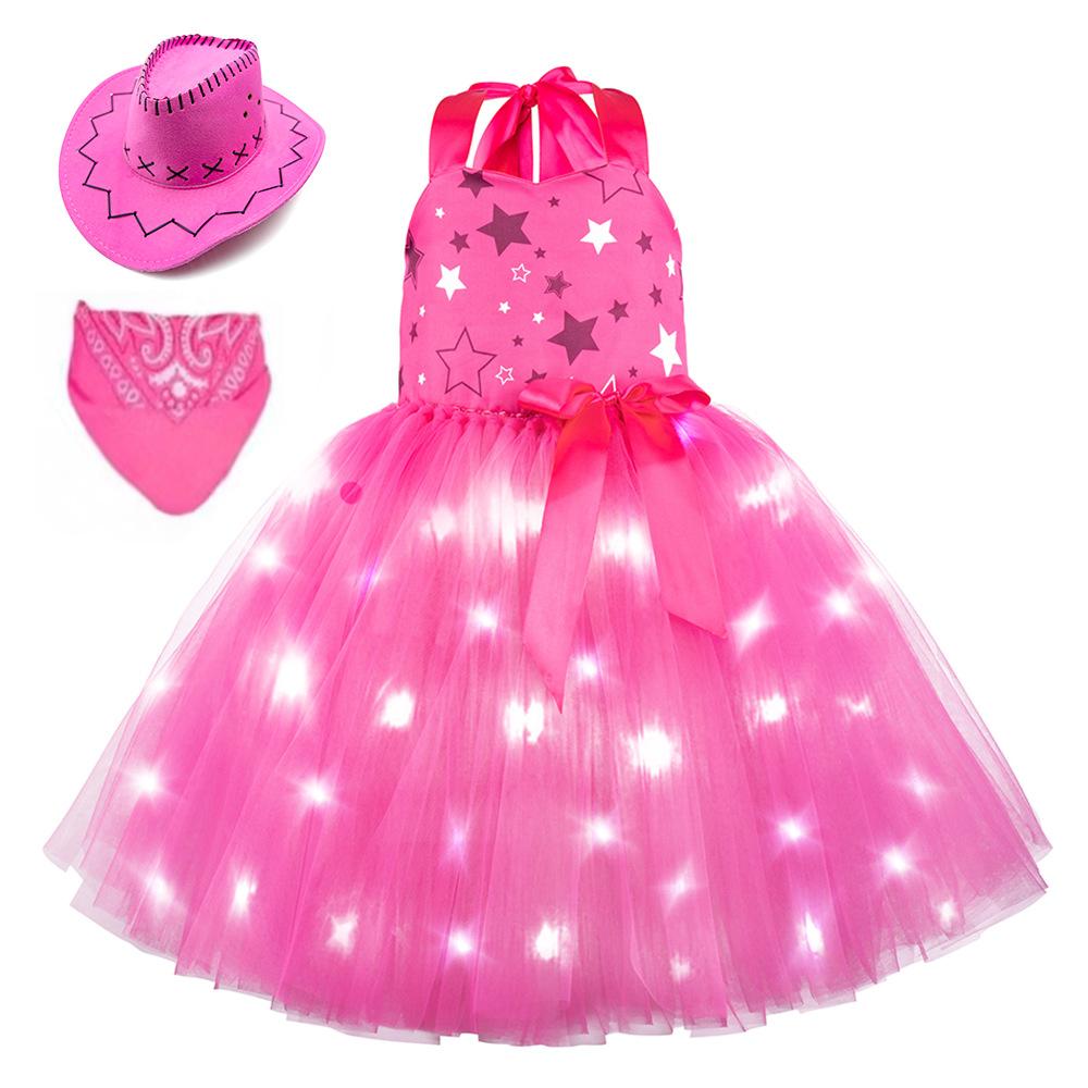 Barbie Movie Margot Barbie Pink Glow Tutu Dress Halloween Outfits Cosplay Costume Kids