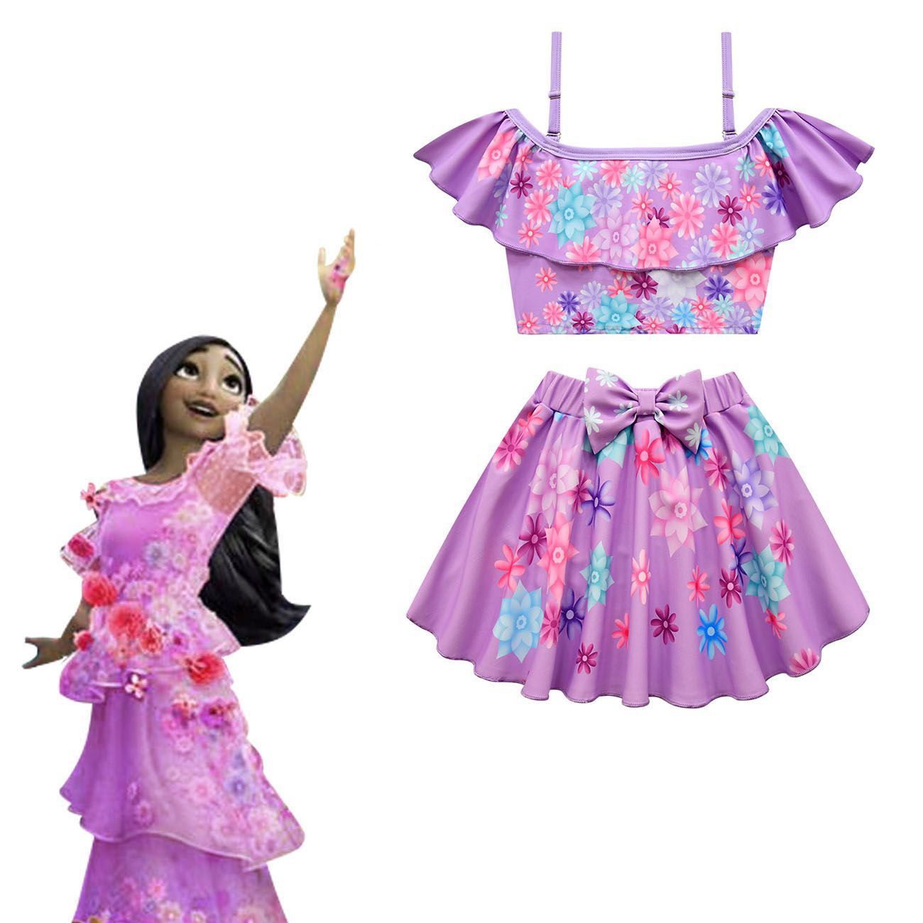 Encanto Isabela Swimsuits Girls Swimwear Ruffles Beach Surf Swimming Tankini Set