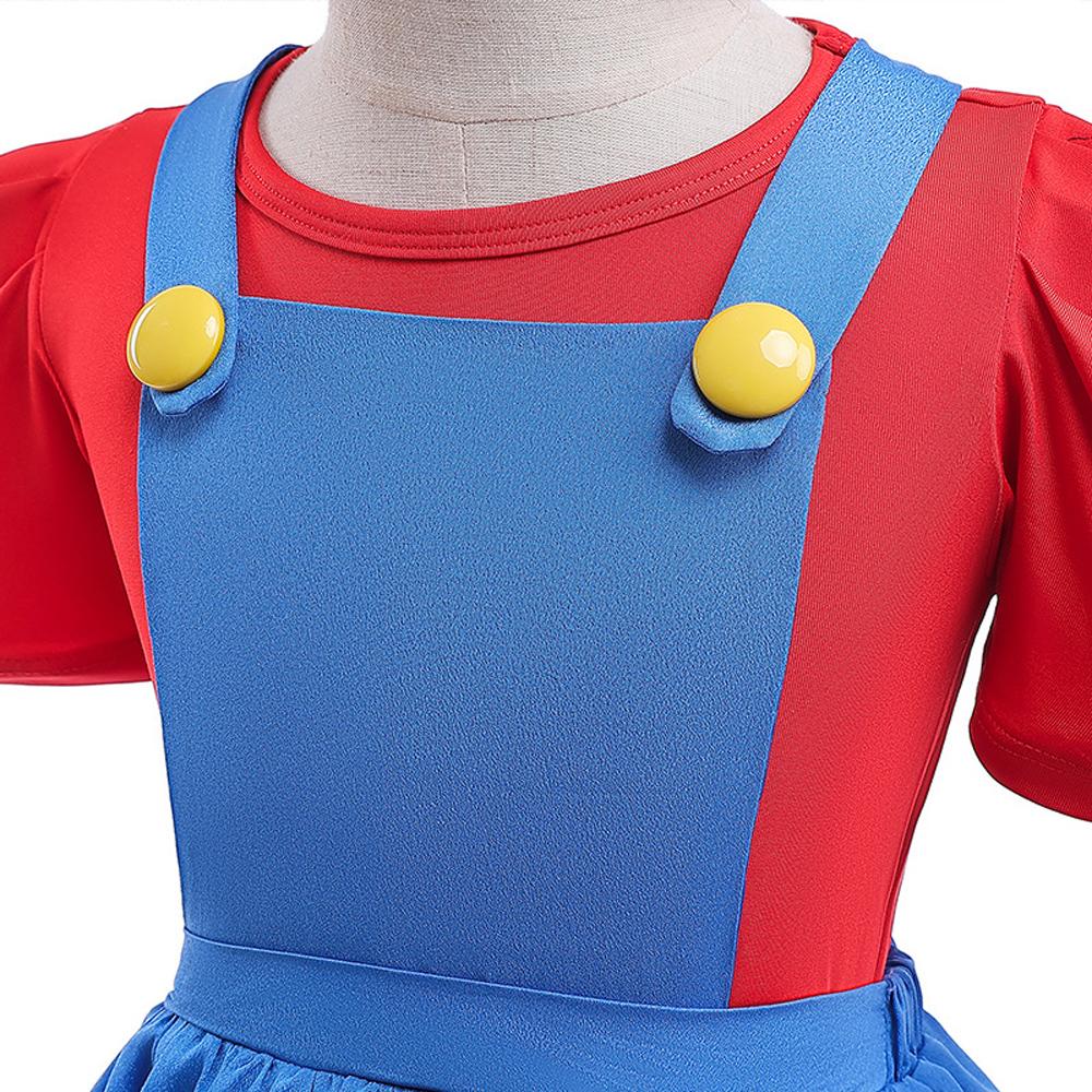 Super Mario Princess Costume Party Girl Children Strap Dresses