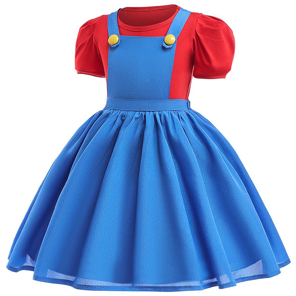 Super Mario Princess Costume Party Girl Children Strap Dresses