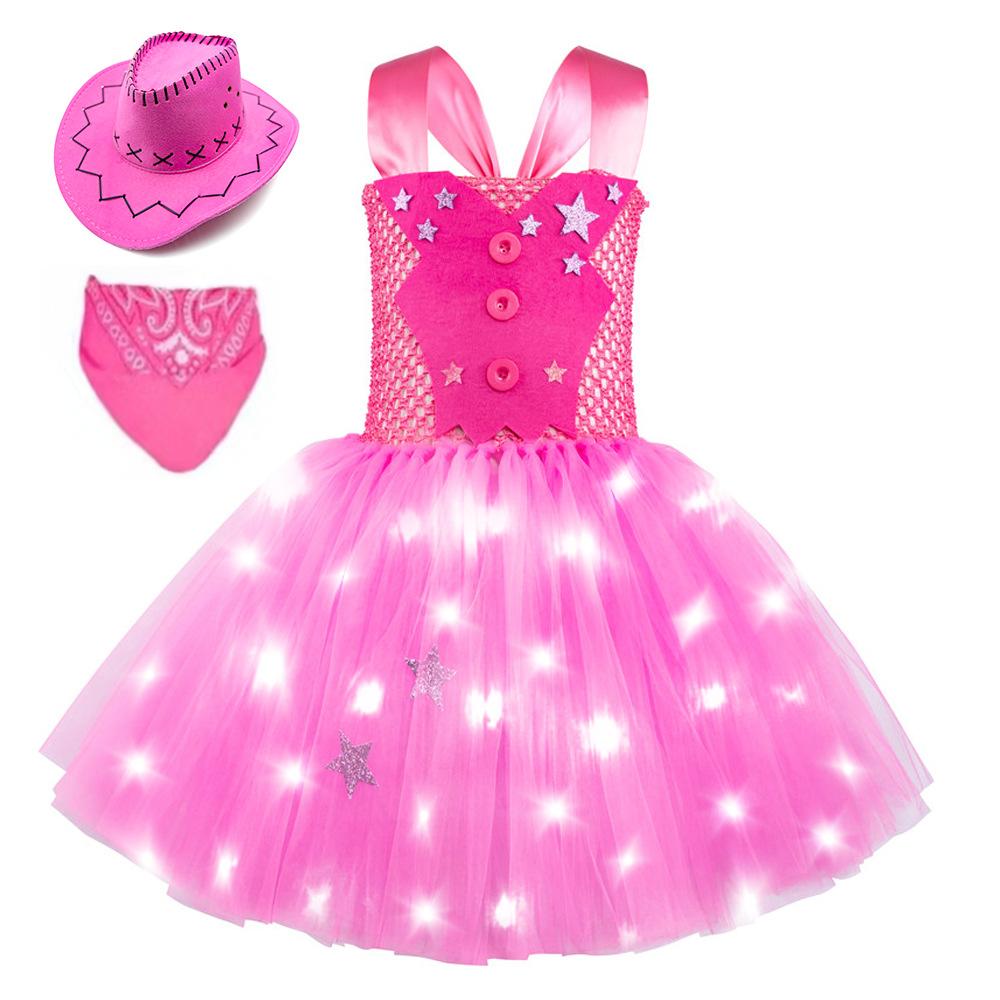 Barbie Movie Margot Barbie Pink Glow Tutu Dress Halloween Outfits Cosplay Costume Kids