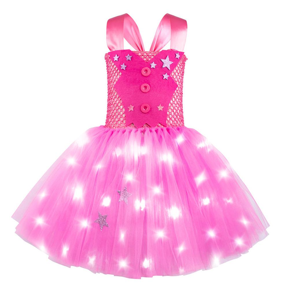 Barbie Movie Margot Barbie Pink Glow Tutu Dress Halloween Outfits Cosplay Costume Kids