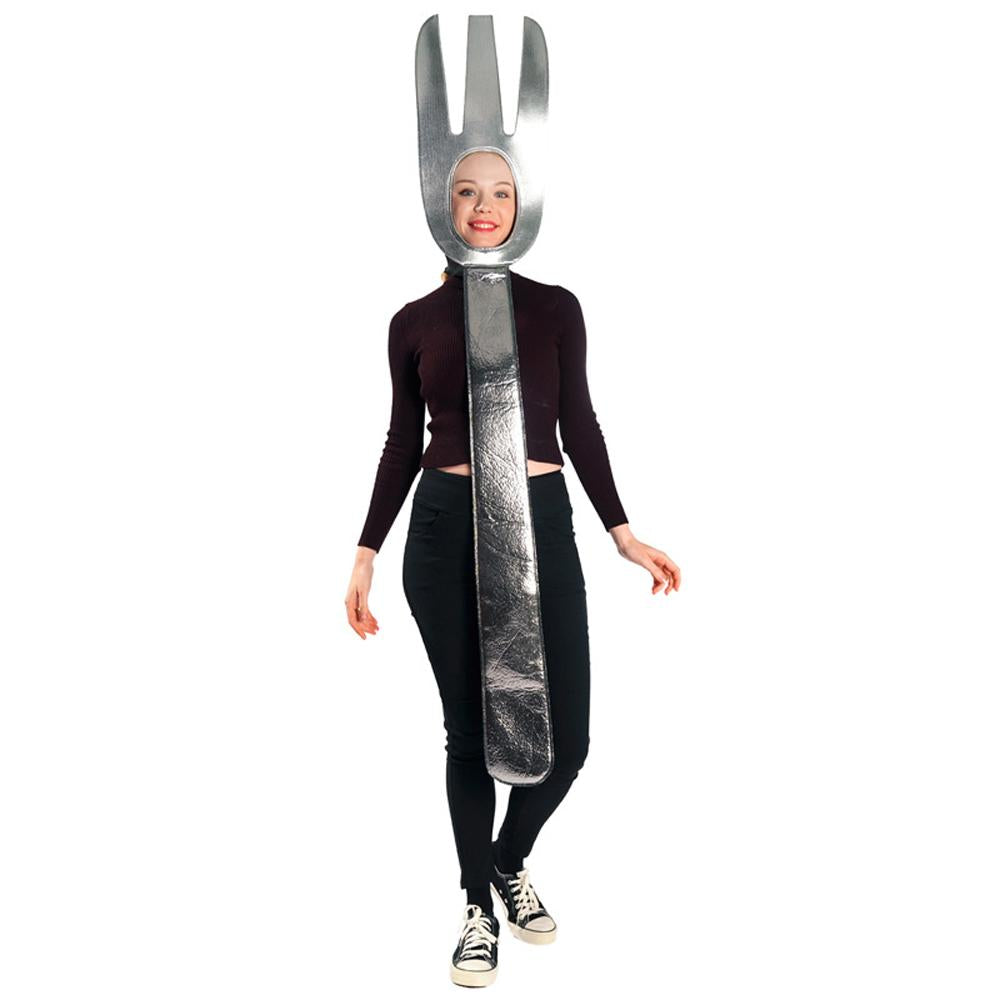 Fork & Spoon Costume Set Silver couple funny men and women Halloween masquerade stage - Azufun