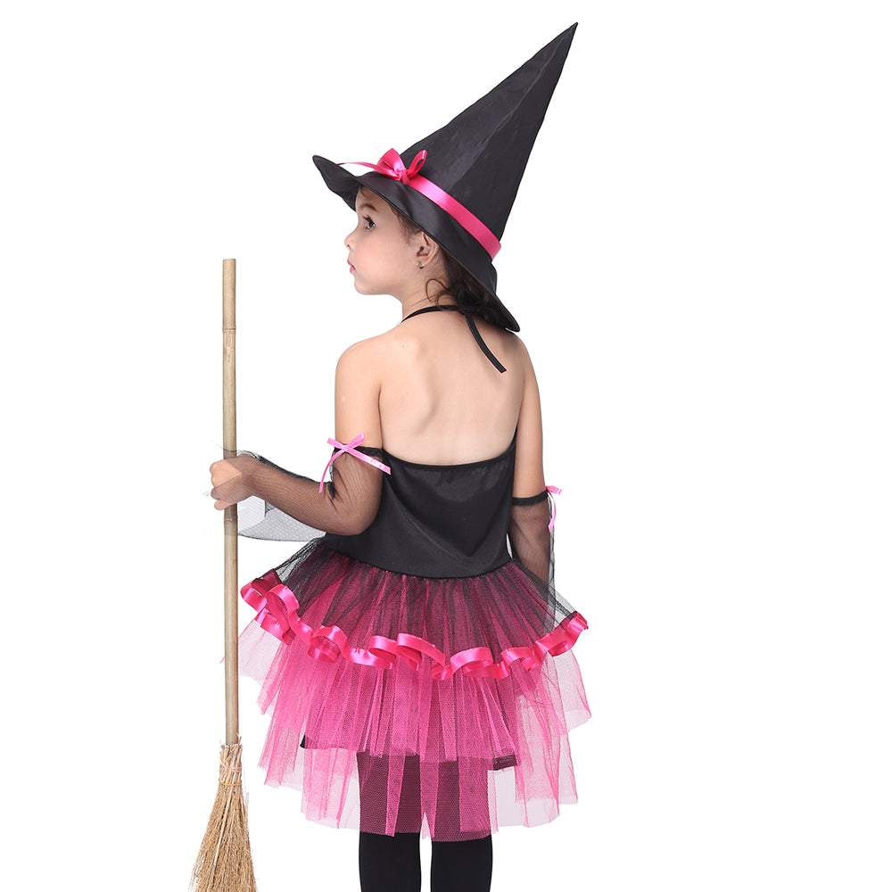 Pink Witch Fancy Dress Kids Cosplay Costume Outfits Halloween Costume