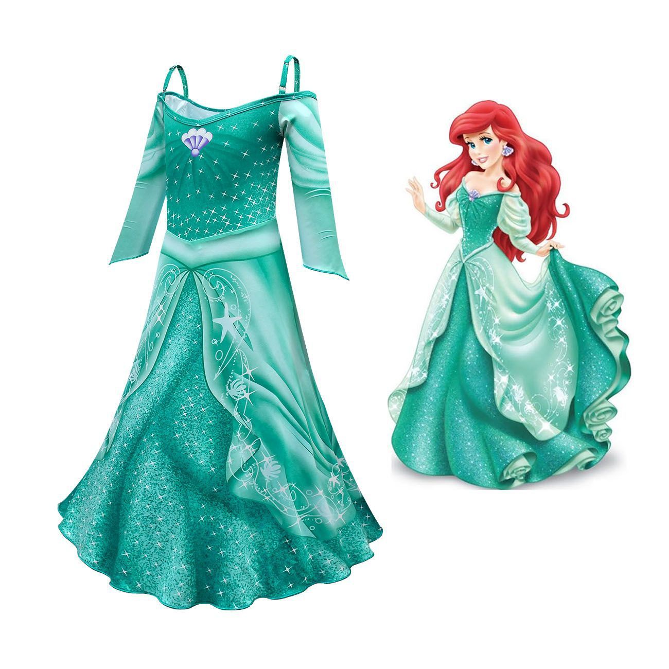 The Little Mermaid Ariel Cosplay Costume Little Girl Princess Dress Halloween Outfit