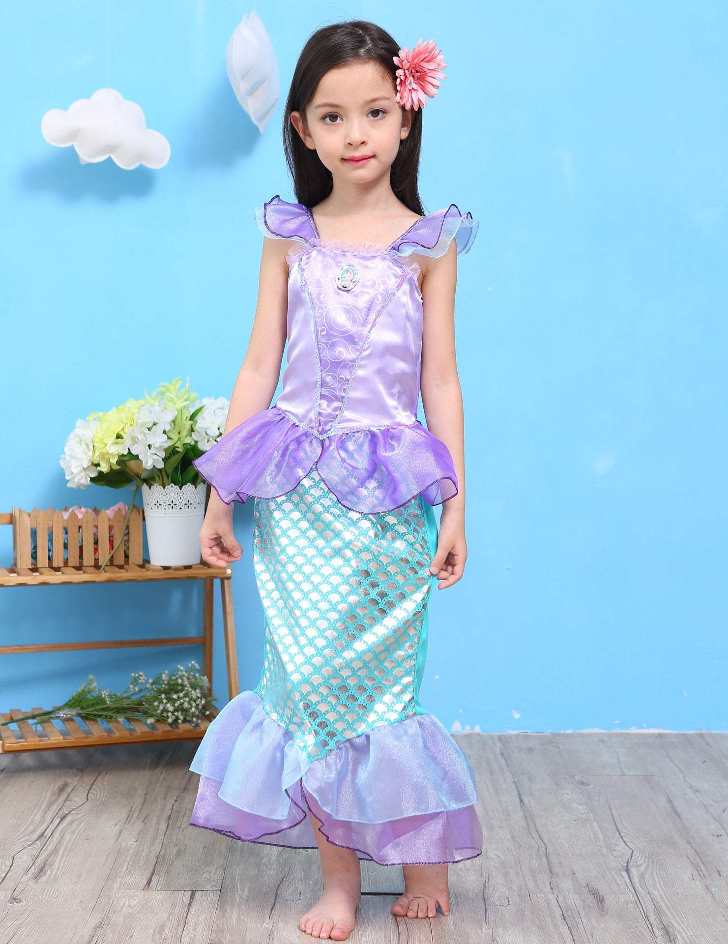 The Little Mermaid Ariel Princess Kids Girl Dress Cosplay Costume