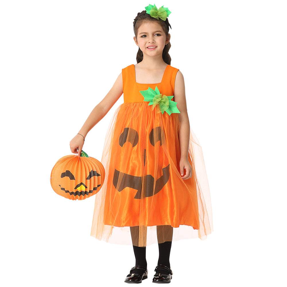 Orange Pumpkin Cute Dress Kid Halloween Costume Children's Day Costume