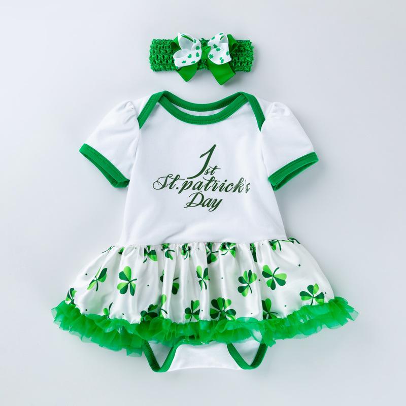 Infant Baby Girls St. Patrick¡¯s Day Outfit Green Shamrock Romper Tutu Skirt