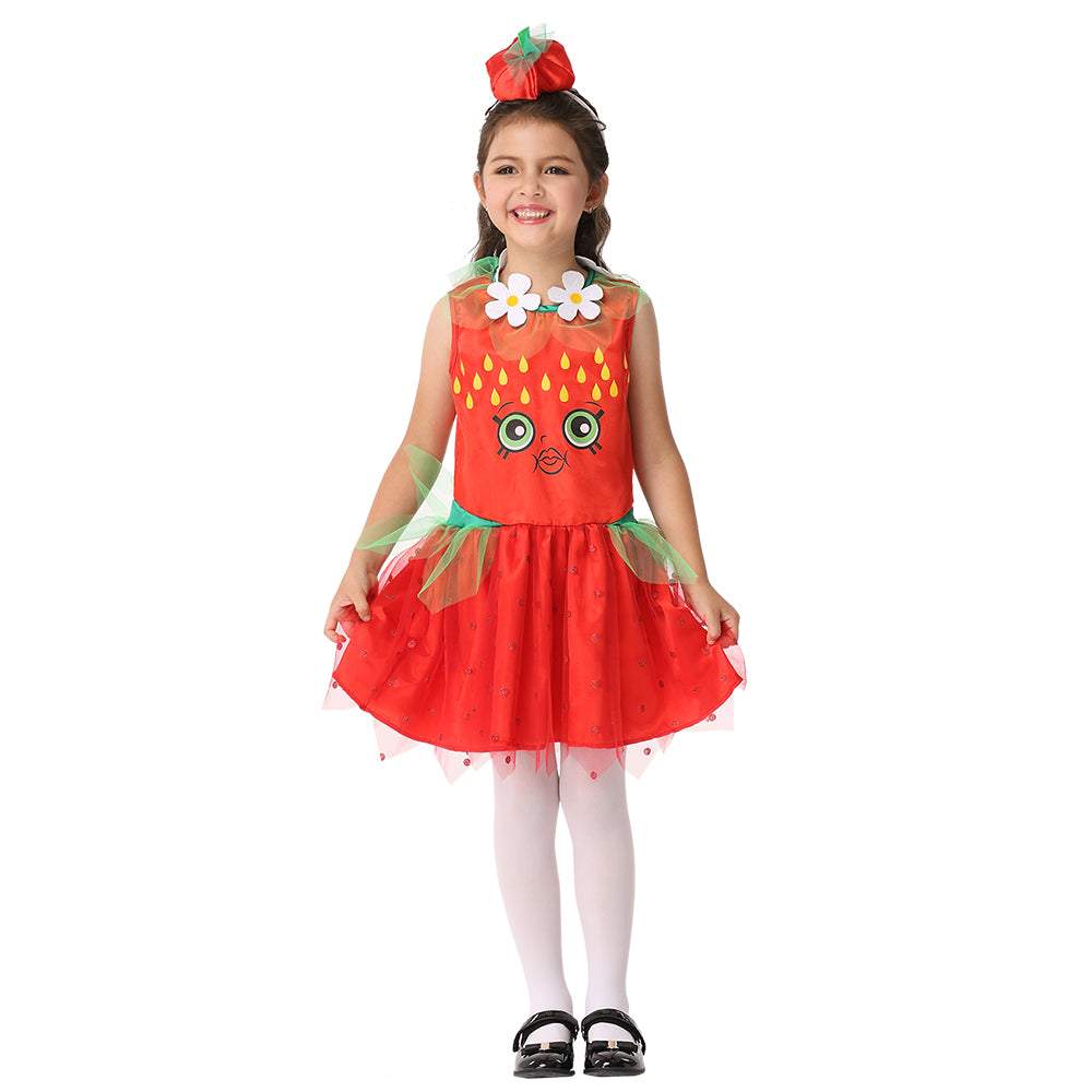Red Shopkins Strawberry Dress Girls Costume Halloween Children's Day