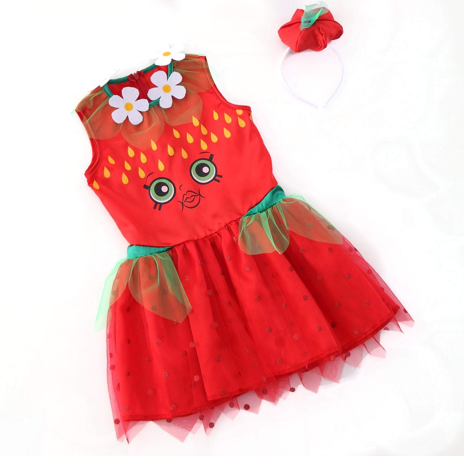 Red Shopkins Strawberry Dress Girls Costume Halloween Children's Day