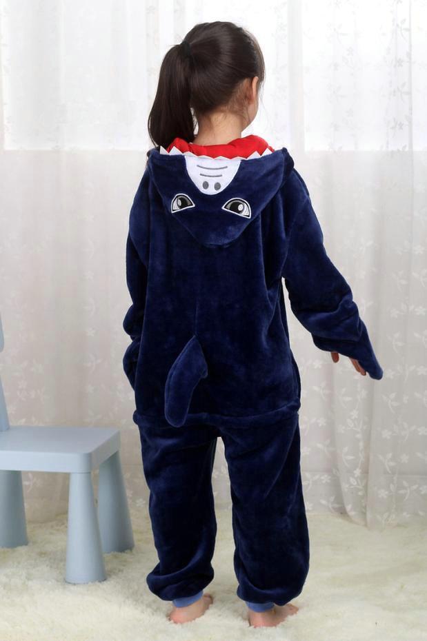 Blue Shark Kigurumi Pajamas Onesie Kid Flannel Animal Hoodie