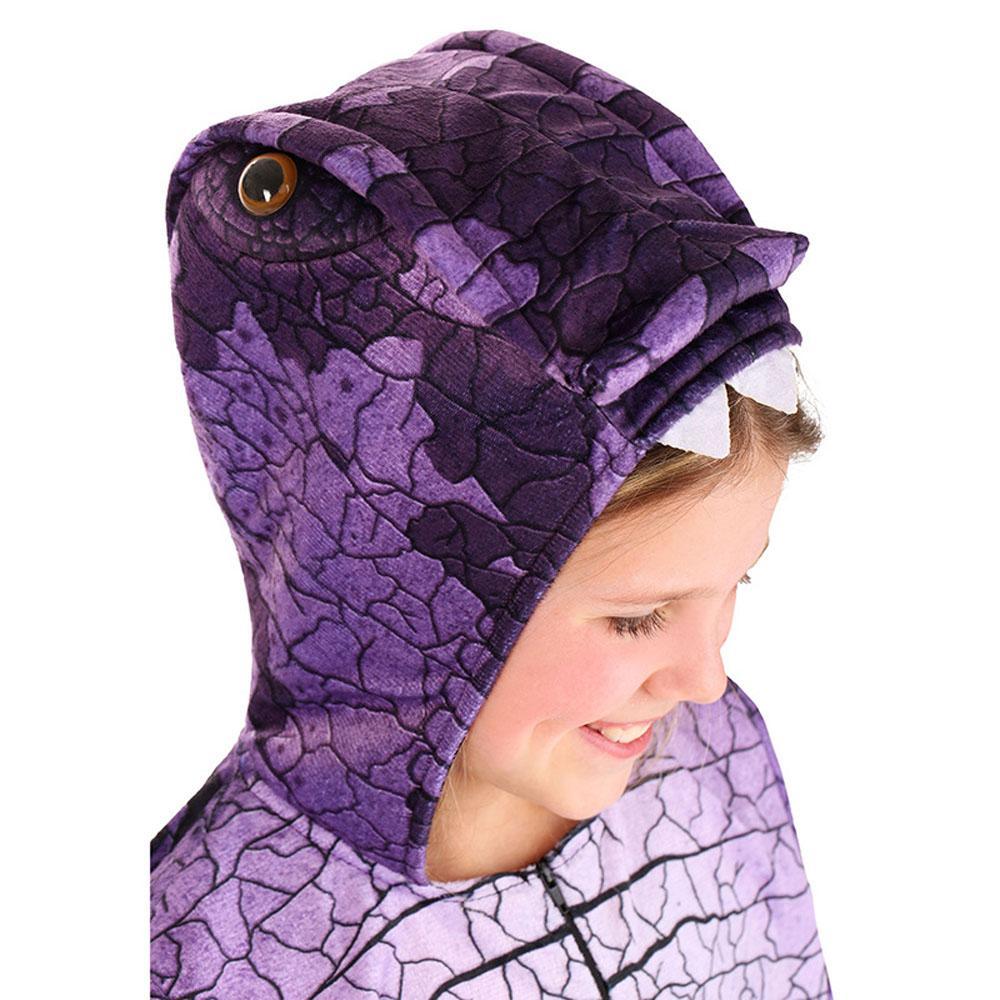 Ravenous Raptor Dinosaur Cosplay Costume Purple Hooded Jumpsuit Outfit Halloween for Kids