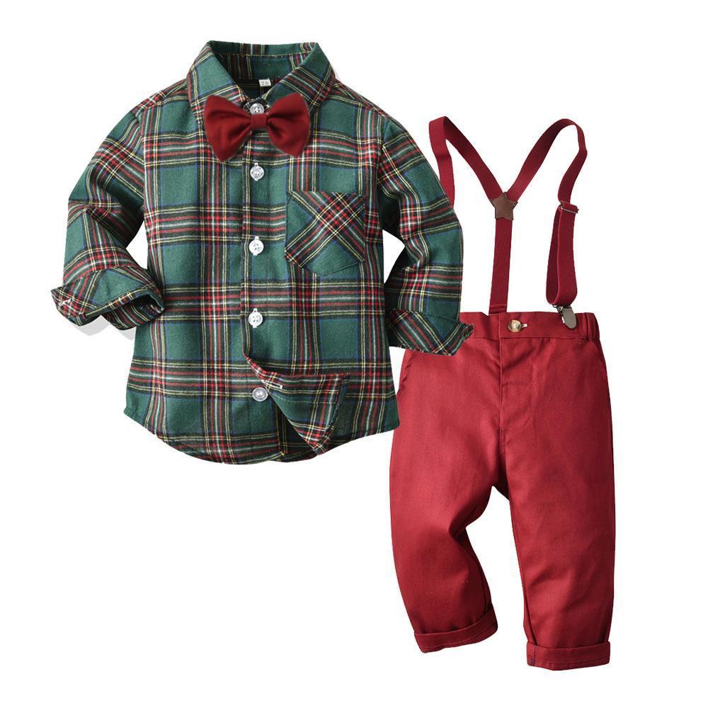 New children's plaid shirt long-sleeved trousers