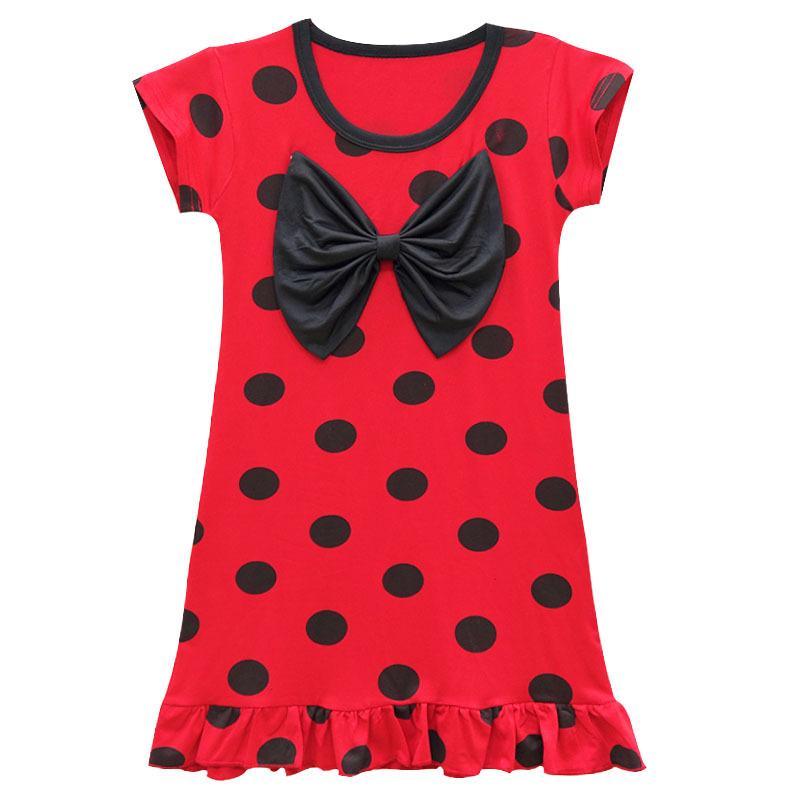 Girls Ruffled short sleeve bow Red black Dot Miraculous Ladybug Dress Kids Cosplay Ladybug Costume Party Costume