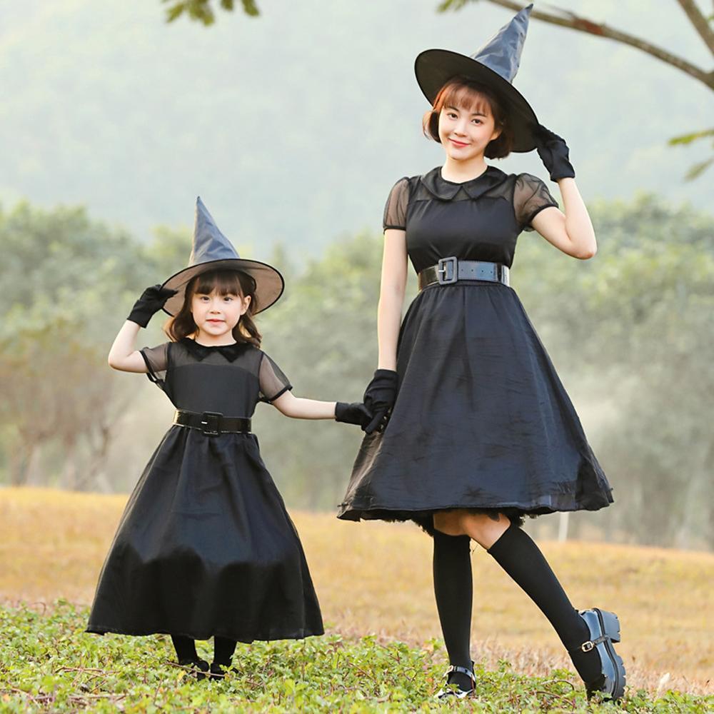 Black mesh magic witch parent-child cosplay costumes dress